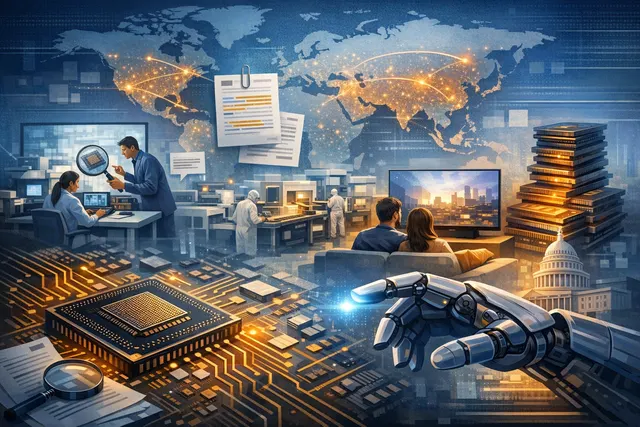 A conceptual illustration depicting the AI-driven memory chip shortage, showing data center servers and consumer electronics devices, symbolizing the supply reallocation from consu
