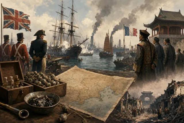 Illustration representing the Opium Wars and foreign intervention in Qing China