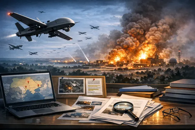 AI-generated illustration of drone warfare and night sky representing Ukraine's 660-drone attack on Russia, June 2026