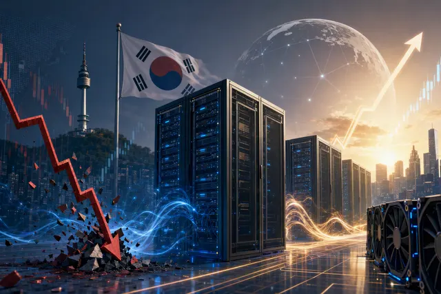 Editorial illustration representing the volatile market reaction to Elice’s AI infrastructure IPO