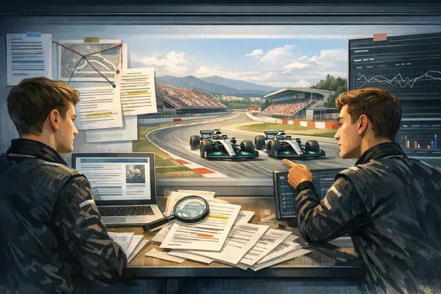 Mercedes Formula 1 car on track with the Red Bull Ring in the background, representing the Austrian Grand Prix where new intra-team rules will apply.