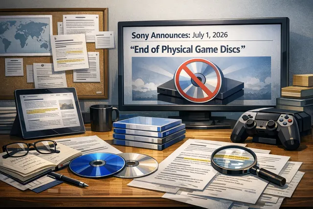 PlayStation disc and PS5 console illustration representing Sony's end of physical game disc production in 2028