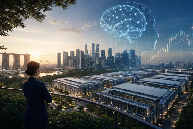 Editorial illustration representing investment in AI infrastructure and data centres