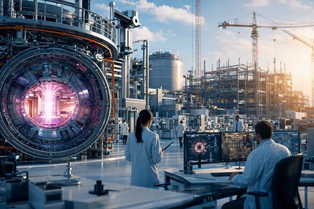 Illustration of a fusion energy facility representing the industry’s move from research toward industrial construction
