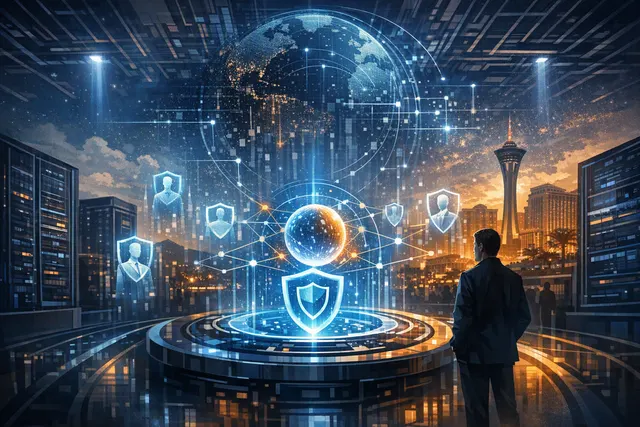 Abstract illustration of autonomous AI agents passing through an enterprise security control plane