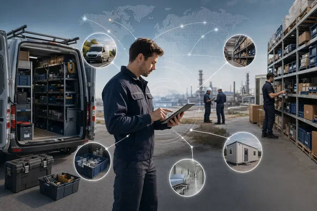 Illustration of distributed field inventory connected to enterprise ERP systems