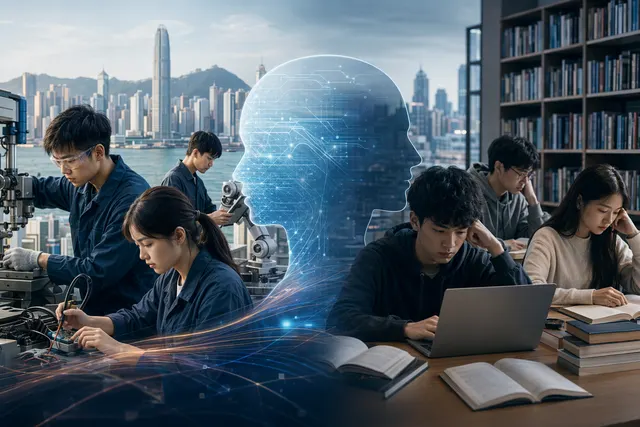 Illustration of AI technology reshaping job opportunities for graduates in Hong Kong
