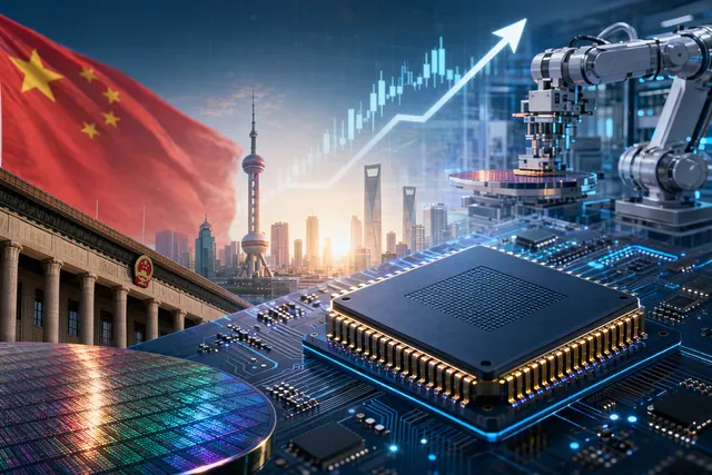 Illustration of semiconductor chips representing China’s chip industry growth and investor interest