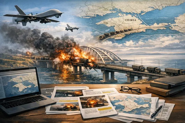 AI-generated illustration representing Ukrainian drone operations targeting logistics routes to Crimea.