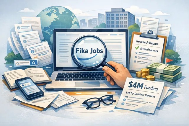 Fika Jobs AI video interview platform concept showing a candidate speaking to an AI agent with a video profile being generated for employers