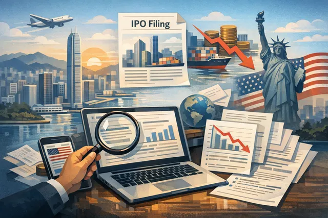 An AI-generated editorial illustration of Shein's Hong Kong IPO filing, with financial charts and global trade arrows representing tariff impacts.