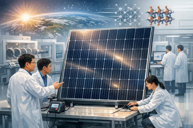 Illustration of a meter-scale perovskite solar module using lead-carboxylate surface passivation
