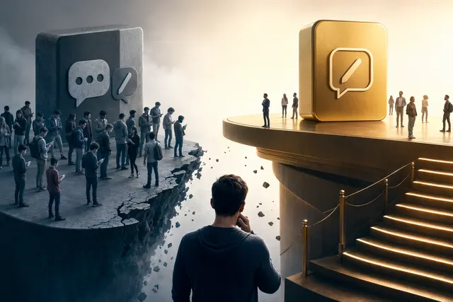 Editorial illustration representing X platform posting limits and the divide between free and premium accounts