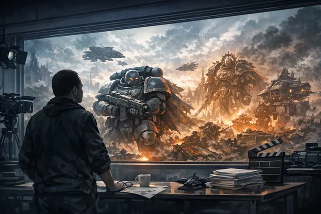Concept art of a Warhammer 40,000 Space Marine, representing the grimdark setting of the upcoming Amazon series
