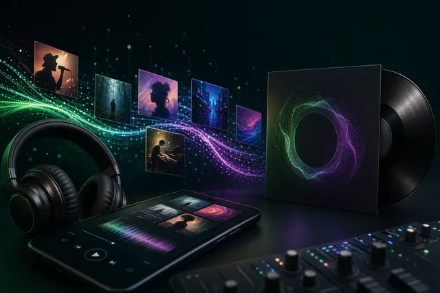 Concept image representing AI-generated music covers and remixes on Spotify