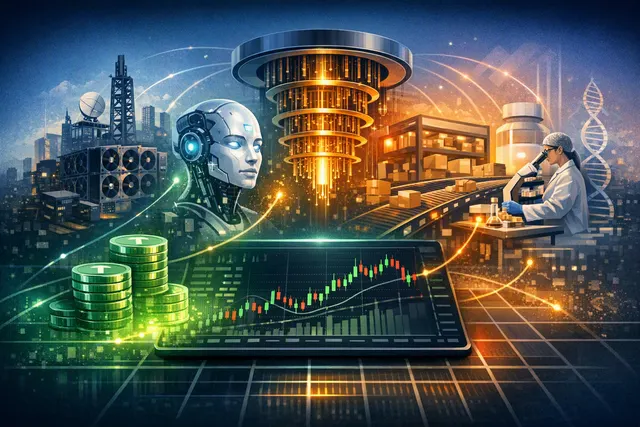 Illustration of Binance Futures offering leveraged perpetual contracts linked to MARA, Tempus AI, IonQ, PDD Holdings and Merck