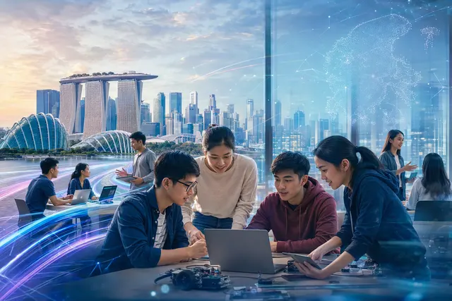 Illustration representing Singapore students building technology skills and entering the workforce