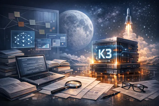 AI-generated abstract visualization of a large language model neural network, representing Moonshot AI's Kimi K3 2.8-trillion-parameter model architecture.