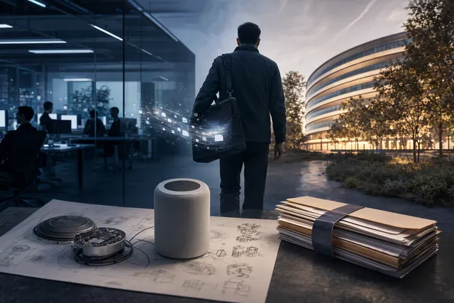 Conceptual illustration for the dispute over alleged confidential files concerning an unreleased AI device