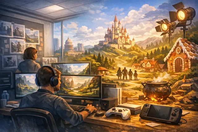 Generated editorial illustration for the DreamWorks Shrek 2 Remastered announcement
