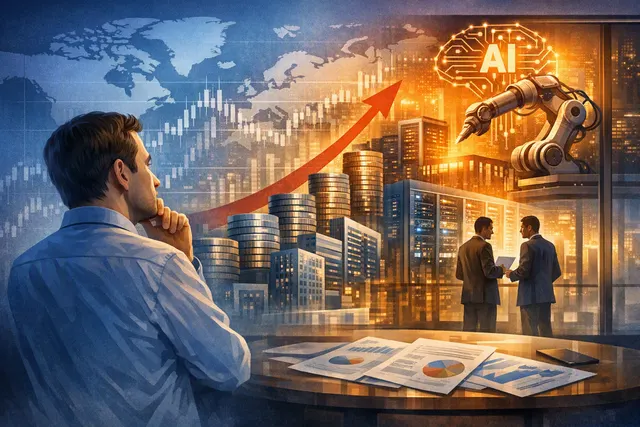 Editorial illustration of Alibaba’s AI investment strategy, share placement and retail investor decision