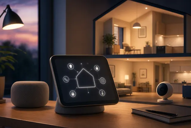 AI-generated editorial illustration representing Apple’s rumored smart-home hub; not a confirmed product image
