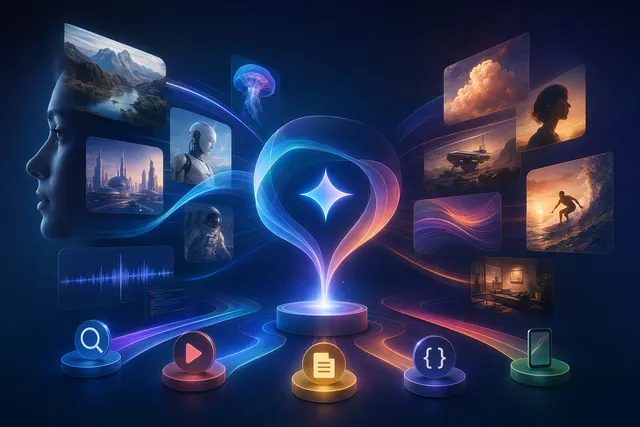Concept illustration of Google Gemini Omni AI creating video content across devices
