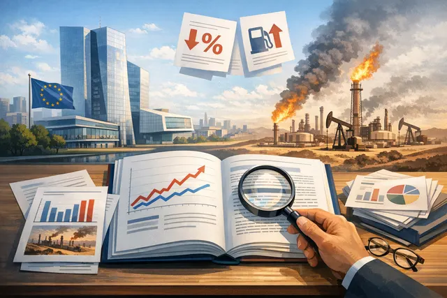 AI-generated editorial illustration representing European Central Bank policy and inflation data analysis.