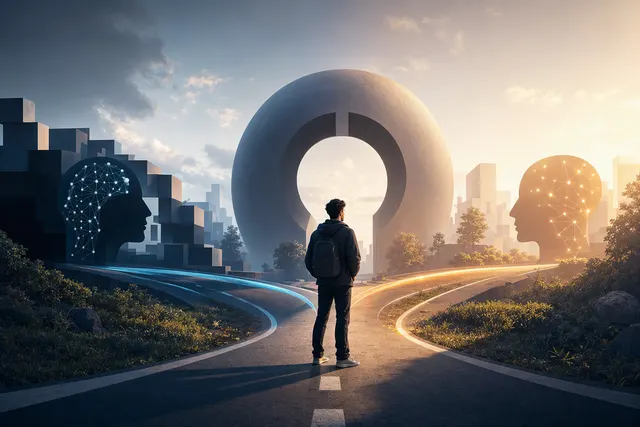 Illustration representing a software developer choosing between AI coding models