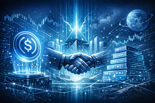 Diagram illustrating the AQAv2 USDC treasury partnership between Coinbase, Circle, and Hyperliquid.
