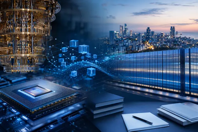 Illustration representing Intel’s proposed combination of quantum-computing software and chip technology