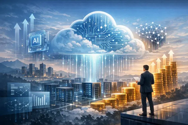 Abstract illustration of AI computing infrastructure representing MiniMax’s expanded Alibaba Cloud spending ceiling