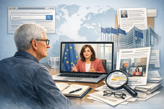 Tim Cook meeting with EU Executive Vice-President Henna Virkkunen virtual call discussing Siri AI standoff
