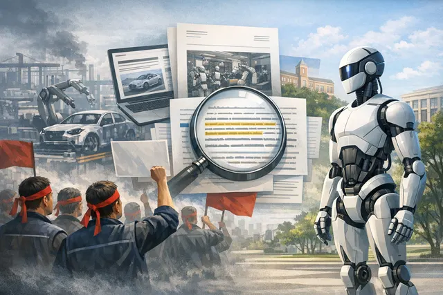 Hyundai Motor union members holding signs during a strike over humanoid robot deployment in South Korea, July 2026