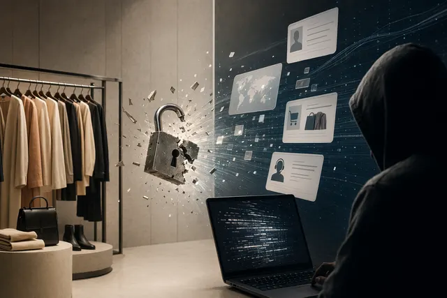Illustration of Zara customer data moving through cloud databases after a third-party breach