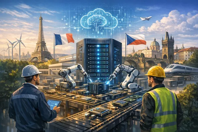 Strategic partnership visualization of Foxconn and Bull's AI manufacturing collaboration across Europe