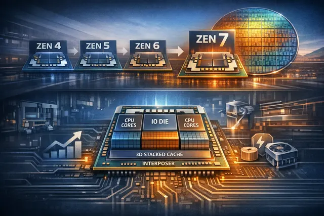 Conceptual render of the AMD Zen 7 'Grimlock' CPU architecture with AI neural network accents