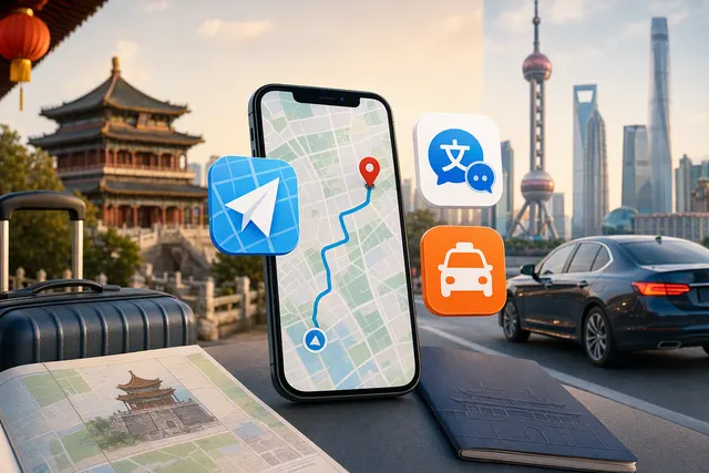 Illustration for a guide to navigation, translation and ride-hailing apps in mainland China
