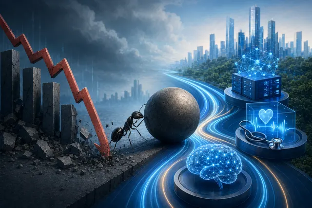 Illustration representing Ant Group’s shift toward AI, healthcare technology, and global fintech expansion