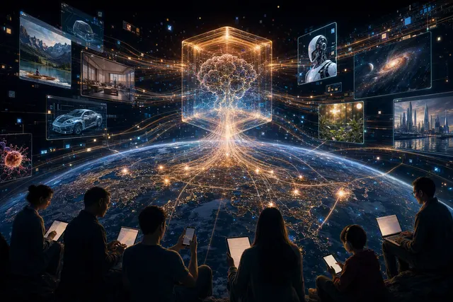 Editorial illustration representing Xiaomi MiMo-V2.5 and large-scale AI model token usage