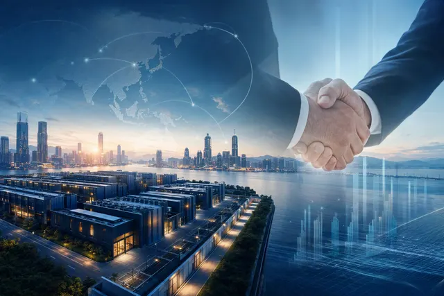AI-generated editorial illustration for the reported Stack Asia-Pacific data-center sale talks