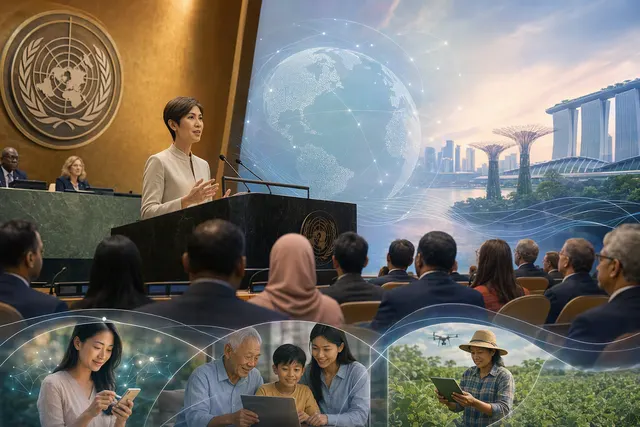 Illustrative AI-generated editorial image for an article about Singapore’s public-sector AI strategy and regional language inclusion