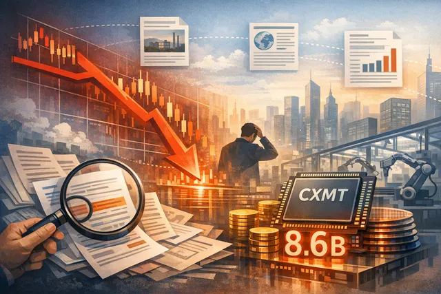 Shanghai Composite index chart showing weekly decline of 5.81% with CXMT IPO and global semiconductor sell-off annotations