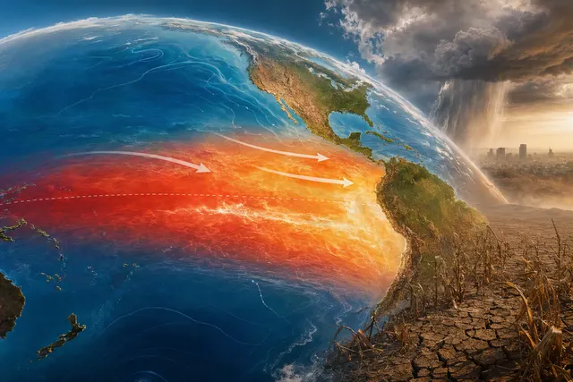 Illustration of unusually warm Pacific waters associated with El Niño