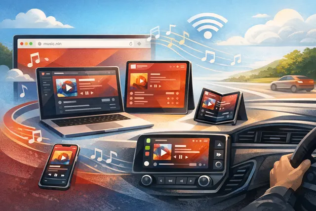 Nintendo Music version 1.6.0 update graphic featuring the web player, CarPlay integration, and Mario Kart World soundtrack