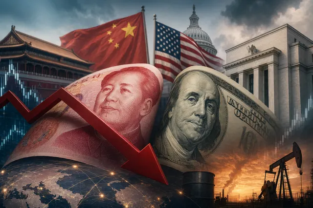 Chinese yuan currency concept with U.S. dollar and financial market graphics