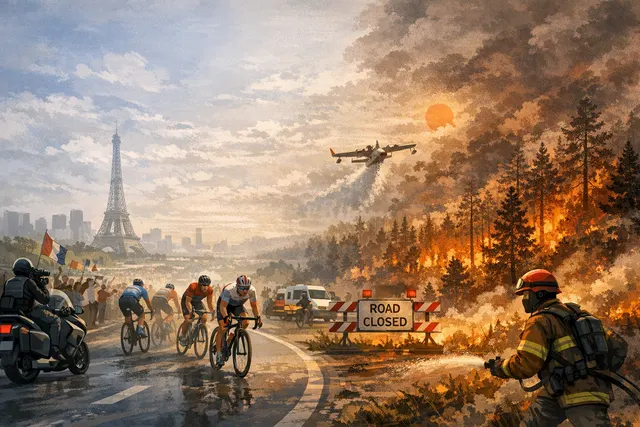 What happened during the 2026 Tour de France, including why the final stage was shortened, how wildfires affected southwestern France and Eu