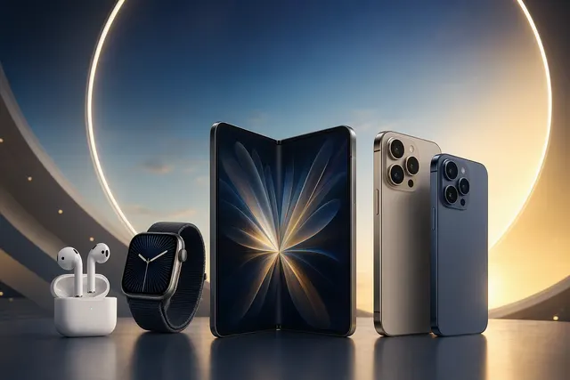 Editorial illustration of Apple’s expected September event and foldable iPhone Ultra