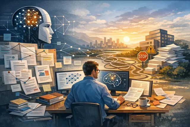 AI-generated conceptual image of Google's AI journey, featuring a stylized brain and digital network
