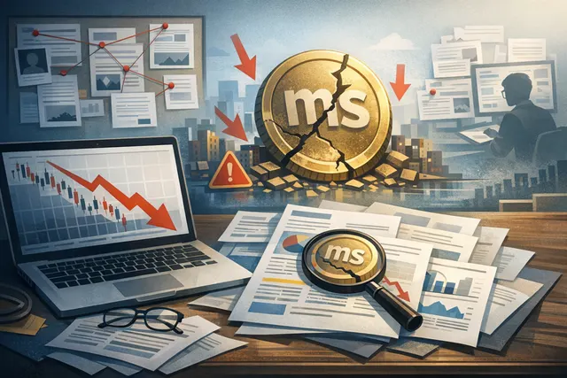 A dramatic digital illustration showing a stablecoin token with a broken dollar sign, falling rapidly downward against a red and black financial crash background, with a disconnect